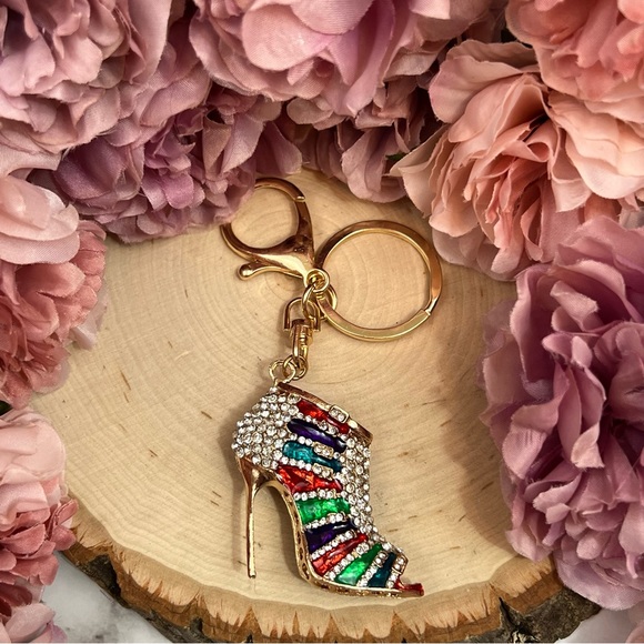 Multicolor 3D High Heel Crystal Shoe Keychain Charm - Picture 8 of 16